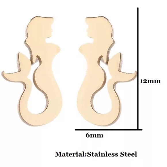 MERMAID ROSE GOLD Minimalist Stainless Steel Stud Earrings With Gift Bag - Picture 4 of 5